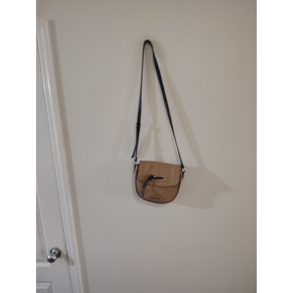 Nine West Tan Black Crossbody Bag Saddle Purse Faux‎ Leather Adjustable Strap